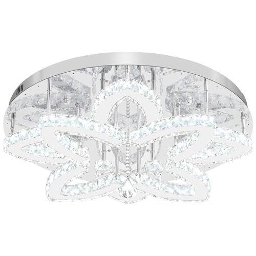 Dia 24" Modern Crystal Chandeliers Silver Chandelier LED Flush Mount Ceiling Light for Living Room Dining Room Bedroom Foyer Entryway LED Dimmable 2700 (Silver / Dia 24")