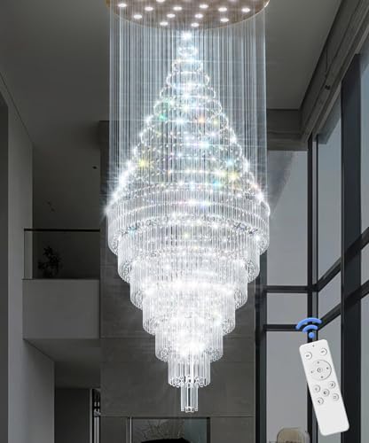 D59''X H120'' Extra Large Chandeliers for High Ceilings Crystal Raindrop Chandeliers Large Villa Chandelier Entrance Foyer Ceiling Light LED Dimmable 2700K (Silver / D59"X H120")