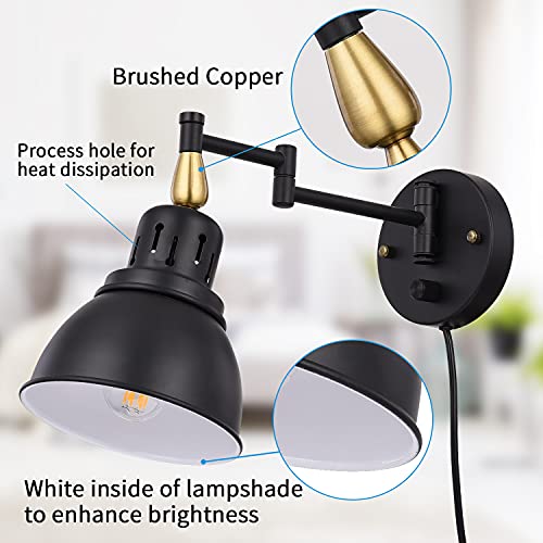 Dimmable Swing Arm Wall Lights with Plug in Cord Wall Mounted Light Industrial Wall Sconce (1 Pack - Dimmable)