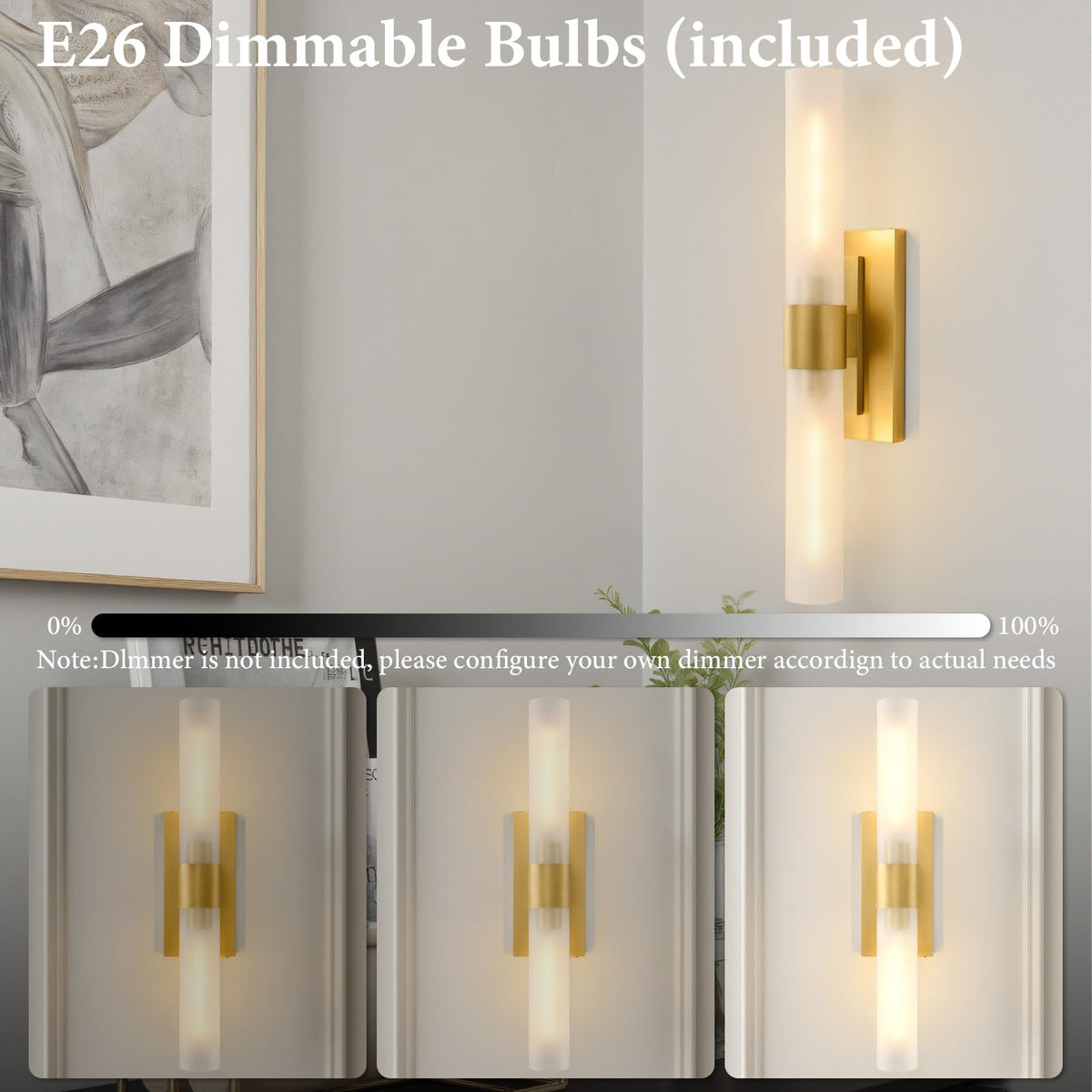 Gold Brass Bathroom Wall Sconce (Elegant Gold(Frosted Glass) / 2 Pack)