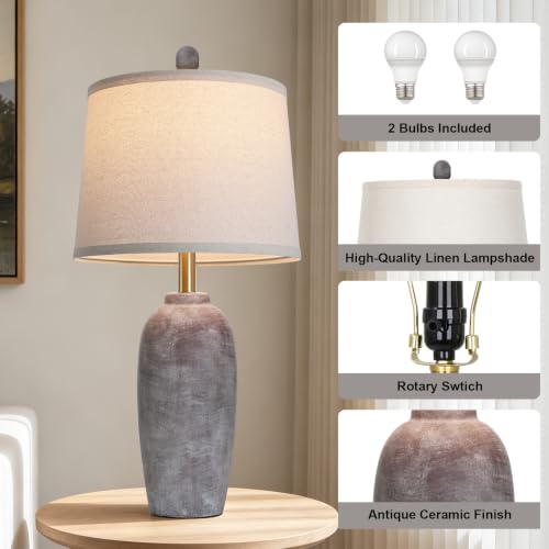 26 Inch Farmhouse Ceramic Jar Table Lamps Set of 2 (Earth Brown)