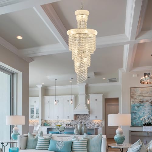 14 Light Spiral Crystal Chandelier Chrome Finish for Foyer Entryway Living Room Dining Room 36'' H X 16'' W X 16'' D (Chrome / 36'' H X 16'' W X 16'' D)