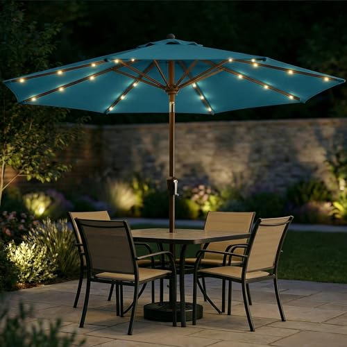 10FT Solar Patio Umbrella with Lights (Lake Blue / 10 FT)