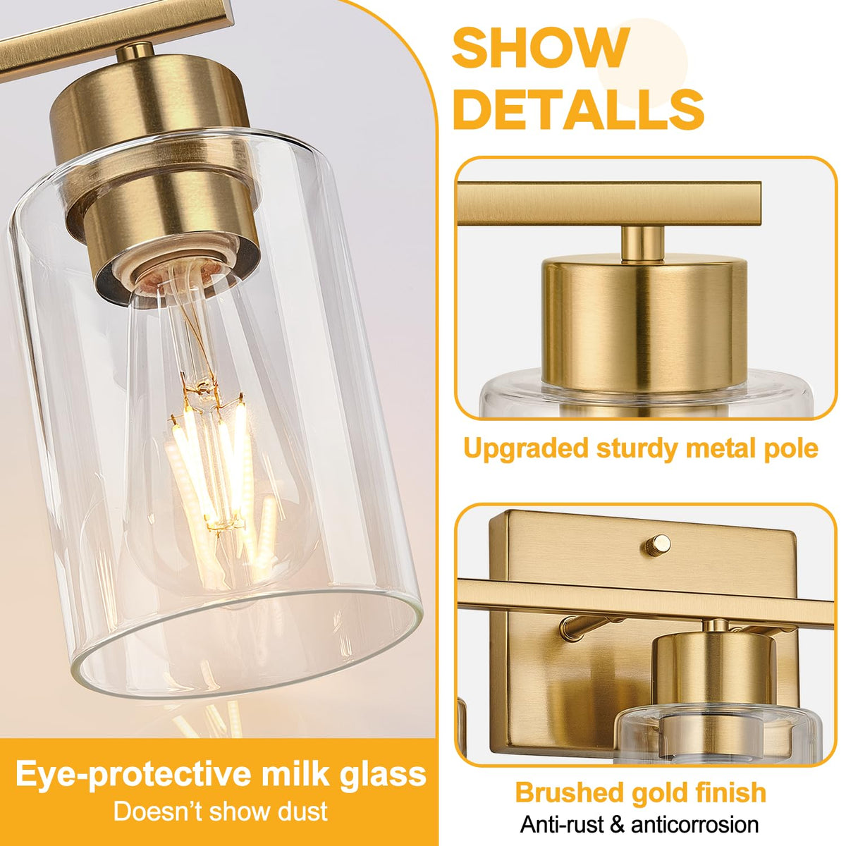 3 Light Brushed Gold Bathroom Vanity Light (Brushed Gold / 3-light)