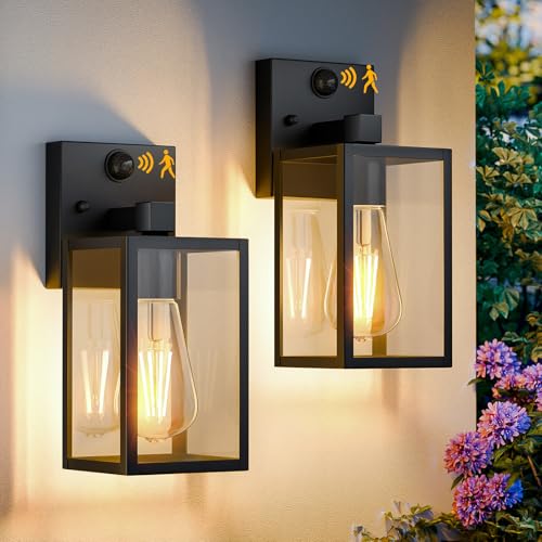 2 Pack Motion Sensor Outdoor Light Fixtures Wall Mount (10.24'' / Black)