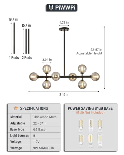 Modern Linear Chandeliers for Dining Room (Black (with Somke Grey Lampshade) / 31.5 Inch)