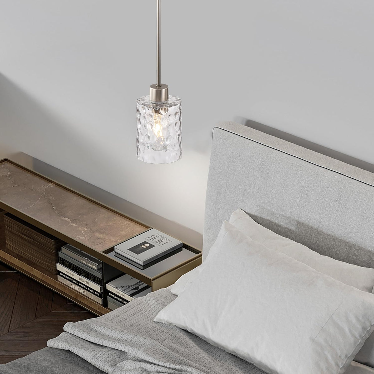 2 Pack Brushed Nickel Glass Pendant Light (2 pack brushed nickel water glass)