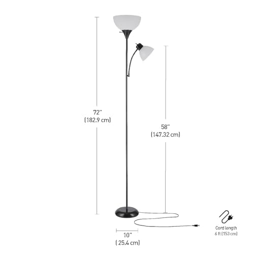 67135 72" Floor Lamp with Adjustable Reading Light (Black / 1 Pack)