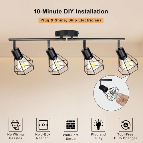 Plug in 4 Light Track Lighting Fixtures Ceiling Adjustable (4-Light)