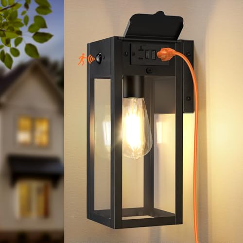 Porch Lights with GFCI Outlet (Black / 11.88" (1-Pack))
