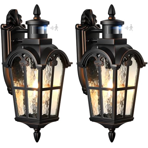 2 Pack Motion Sensor Outdoor Lights (Black(Gold Trim) / 2-pack)