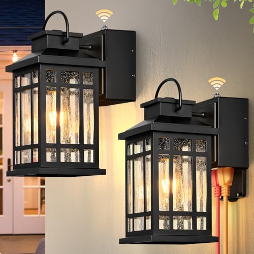 Outdoor Wall Light Fixtures with GFCI Outlet (Black / D2D 2-Pack)