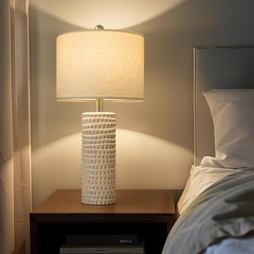 24" Farmhouse Ceramic Table Lamps Set of 2 for Bedroom Living Room (White - 24" Large Lamps)