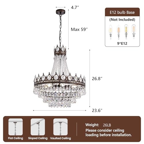 Vintage Crystal Chandeliers for Dining Room Light Fixture (D24"H27"- Antique Bronze)