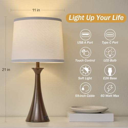 Touch Table Lamps Set of 2 (Brown 2pcs)