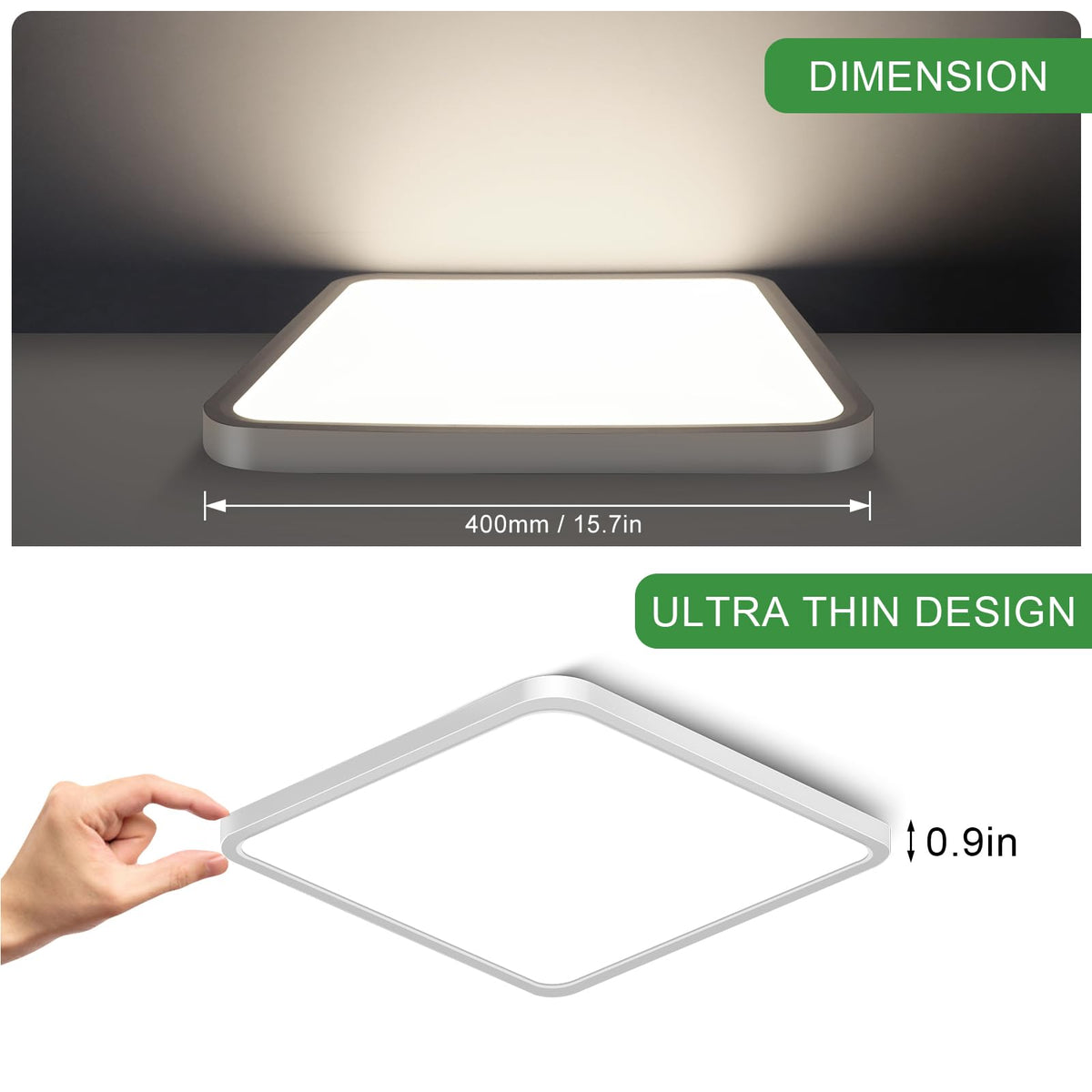15.7Inch 32W Square LED Ceiling Light Fixtures Flush Mount (Natural White / 15.7 inch White)