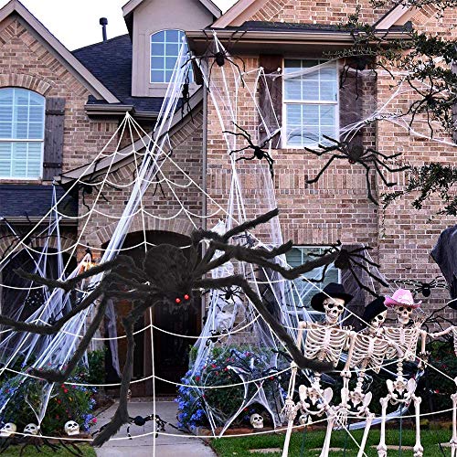 200" Halloween Decorations Spider Web Outdoor +59" Giant Spider Décor (Black)