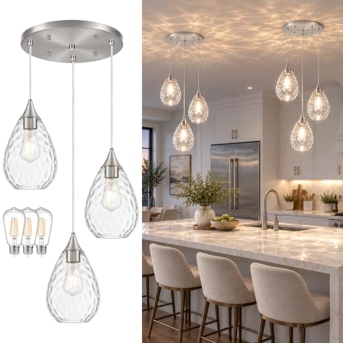 Nickel Glass Pendant Lights Kitchen Island 3 (Nickel, 3-Light / 6.3 Inch, 3-Light)