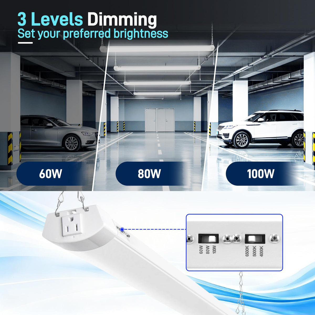 12000LM 4FT LED Shop Light with Pull Chain (White / 60W/80W/100W)