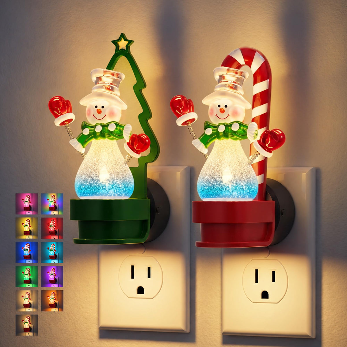 2 Pack Christmas Snowman with  Green Tree & Candy Night Light (Christmas Tree & Candy Canes / 2 Pack)