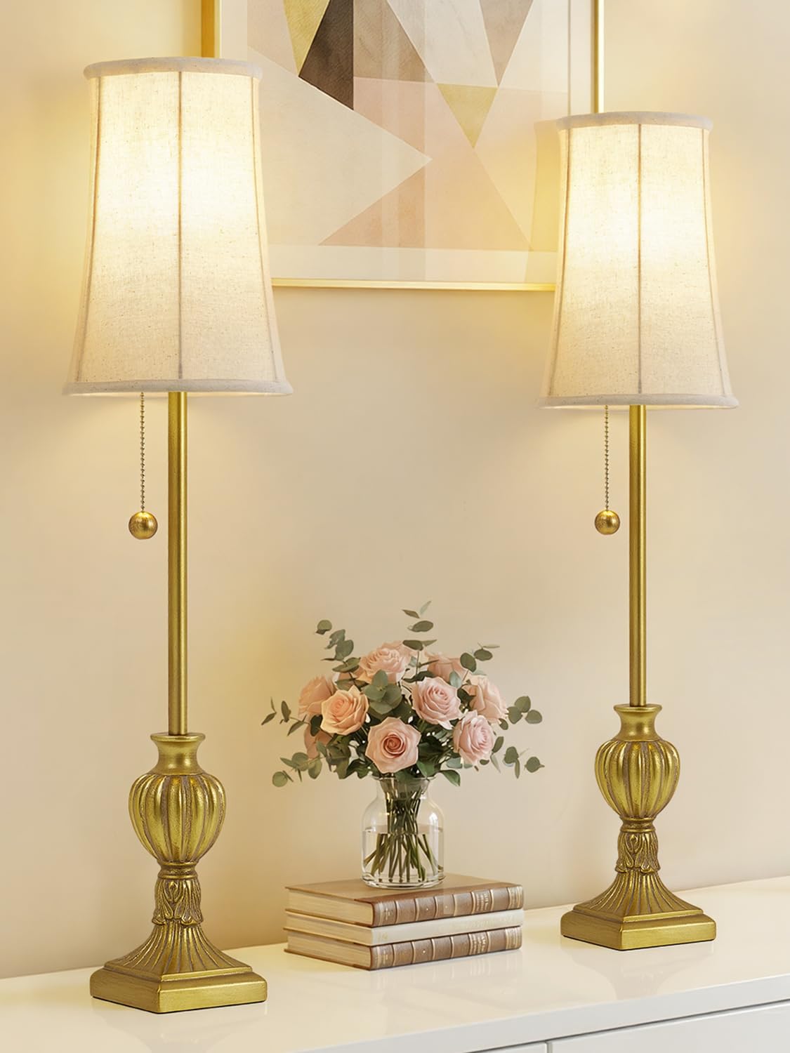 Buffet Table Lamps Set of 2 (Antique Brass Finish)