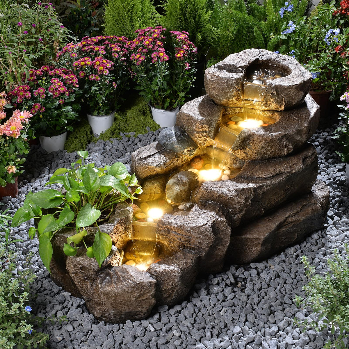 38.2" L Garden Rock Water Fountain Outdoor (38.2’’L / Brown)