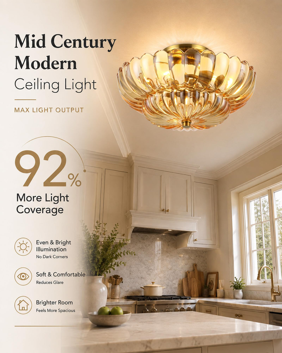 Semi Flush Mount Ceiling Light 14" Vinatge Gold Hallway Lights (Brown-(gold base) / 14inch)