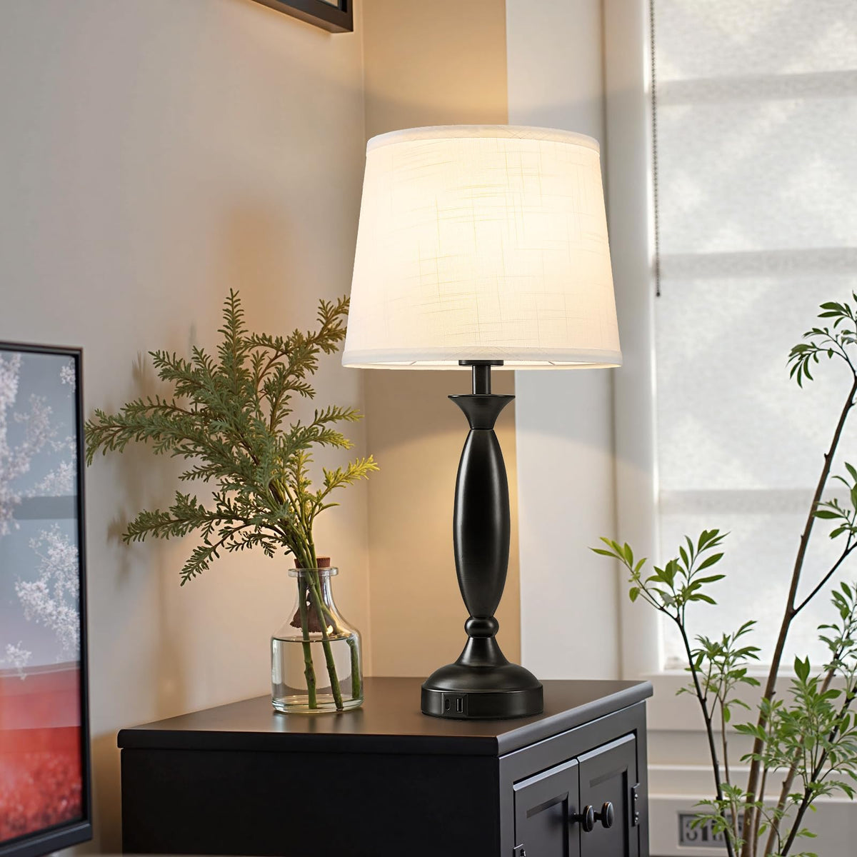 23" Touch Lamps for Nightstand Set of 2 (Black & White Shade)
