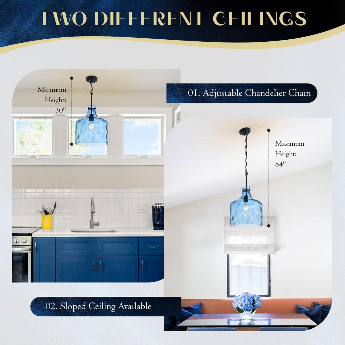 12" Blue Farmhouse Pendant Light (Blue Hammered)