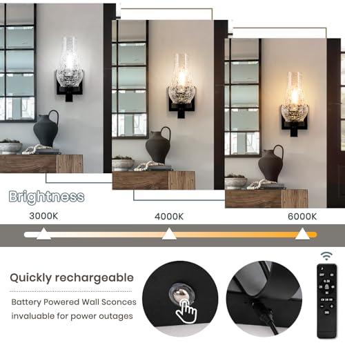 Battery Operated Wall Sconces (Ice Crackle Black / Battery Operated)