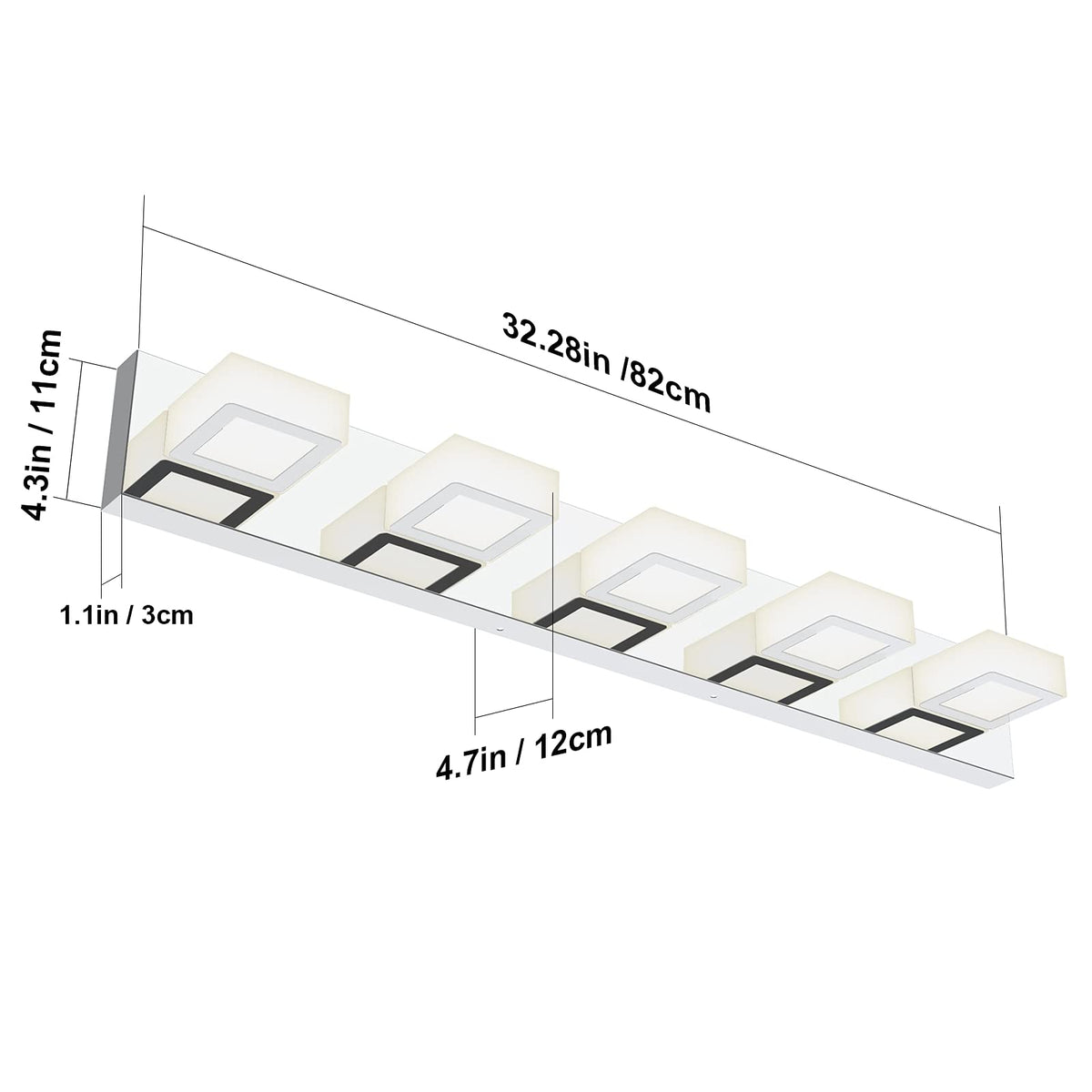 Chrome Vanity Lights for Bathroom Acrylic Rotable 360° LED Modern Bathroom Lighting Fixtures Over Mirror (Chrome-Natural light / 34 inch)