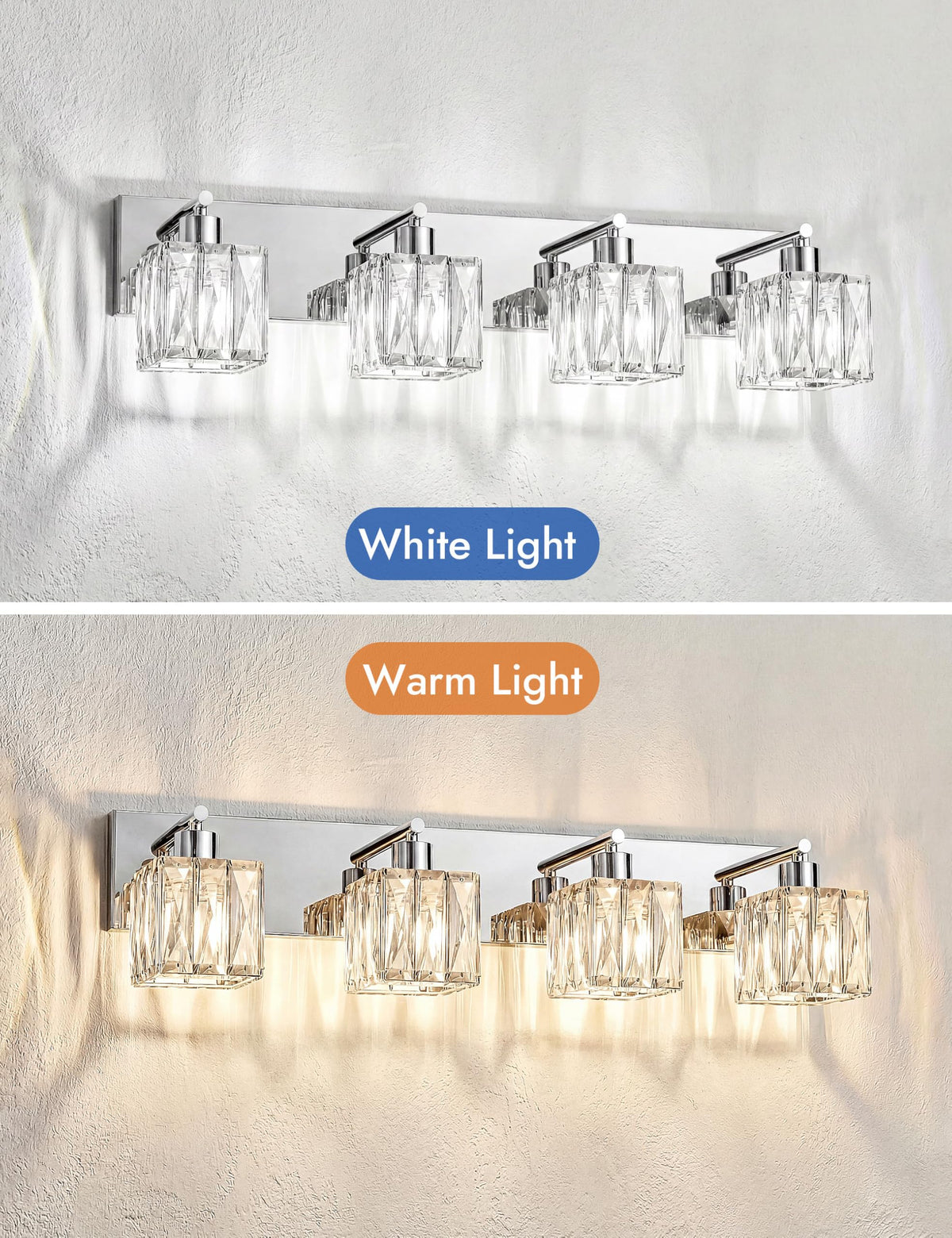 4 Light Crystal Bathroom Vanity Light Square (Polished Chrome-Square / 4 Light)