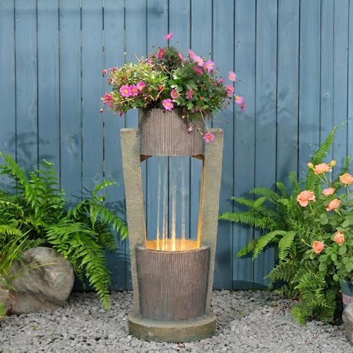 31" H Modern Outdoor Water Fountain Cascading Realistic Rock (31H / Gold)