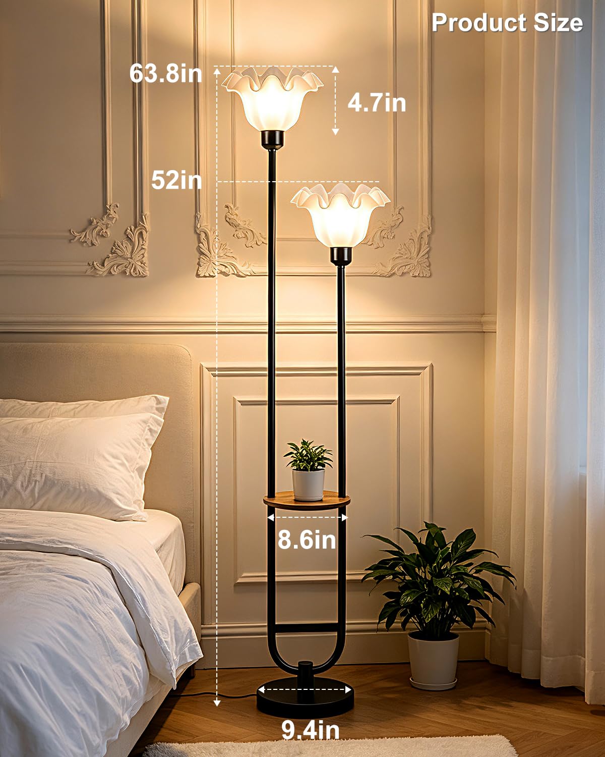 Dimmable Flower Floor Lamp for Living Room (Black-2U)