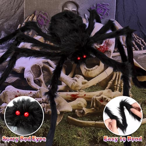 200" Halloween Decorations Spider Web Lights Outdoor +59" Fake Spider (Purple,Orange)