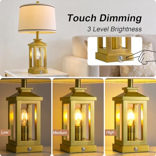Modern Table Lamps Set of 2 for Living Room 23.75" Bedroom Nightstand Lamps (Gold)