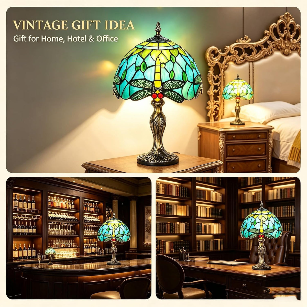 8'' Stained Glass Table Lamp (Libélula de Agua)