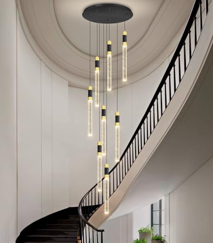 8 Lights 98 Inches Modern Chandelier LED Light Fixtures Adjustable Long Light Chandelier for Hallway Foyer Dimmable Lights with Remote Dining Kitchen Ceiling Pendant Lighting (8 lights Cylindrical)