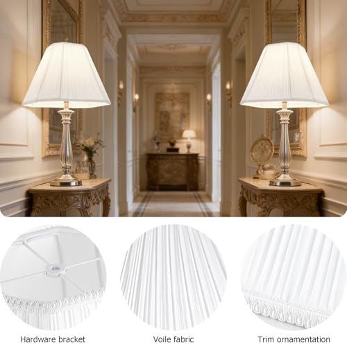 White Pleated Lamp Shades Set of 2 6.5"×13"×10.5" Bell Shade (WHITE-2 Pack / 6.5*13*10.5in)