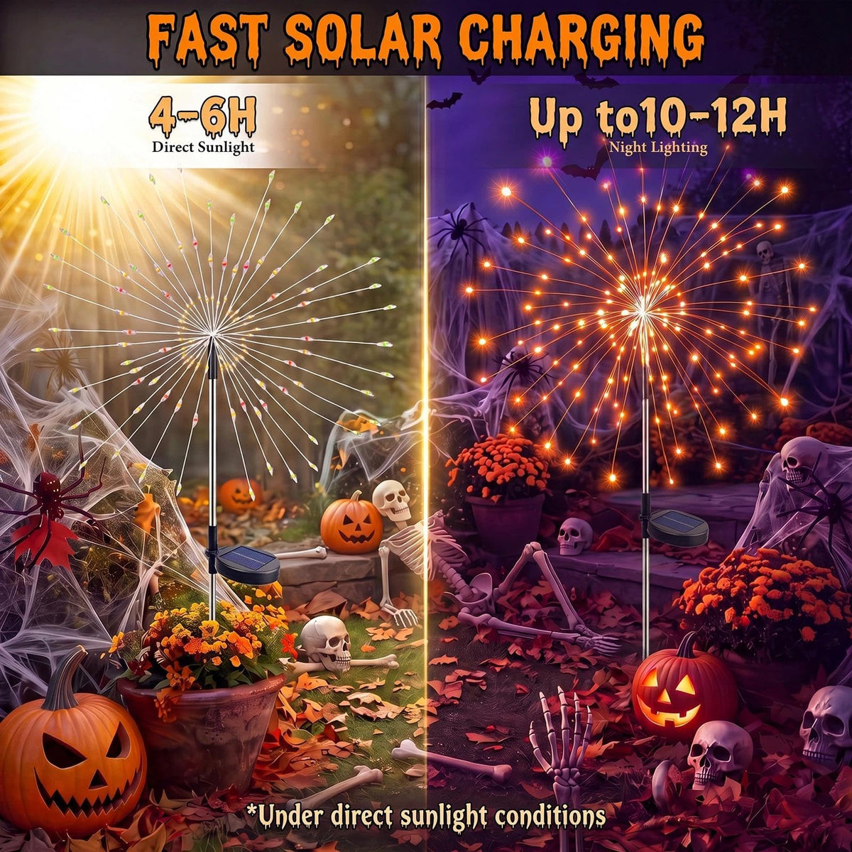 Solar Firework Lights (Halloween Orange & Purple Set / 6 Pack)