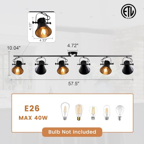 57" Black Track Lighting Fixtures Ceiling 6 Light Rustic Track Light (57.5 inch-6 light)