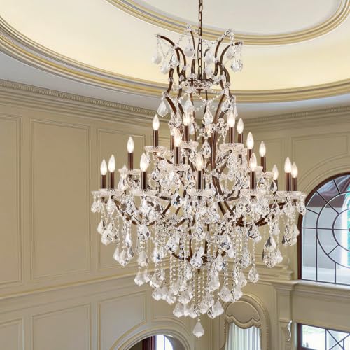 24 Lights Large Crystal Chandeliers Maria Theresa Chandelier for High Ceilings Vintage Chandelier Light Fixture Foyer Hallway Entryway Staircase 55.1" H x 39.4" D (Brown / 24 Lights)