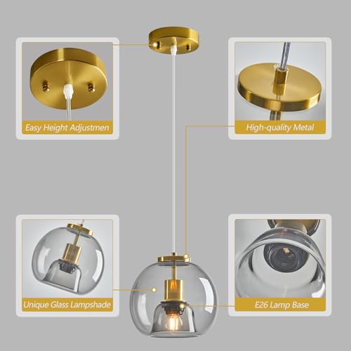 Light Grey Glass Pendant Light Kitchen Island (Light Grey(7.87 in) / 1-Pack)