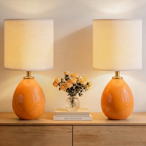 17.7" Ceramic Table Lamps Set of 2 for Living Room Bedroom (Orange)