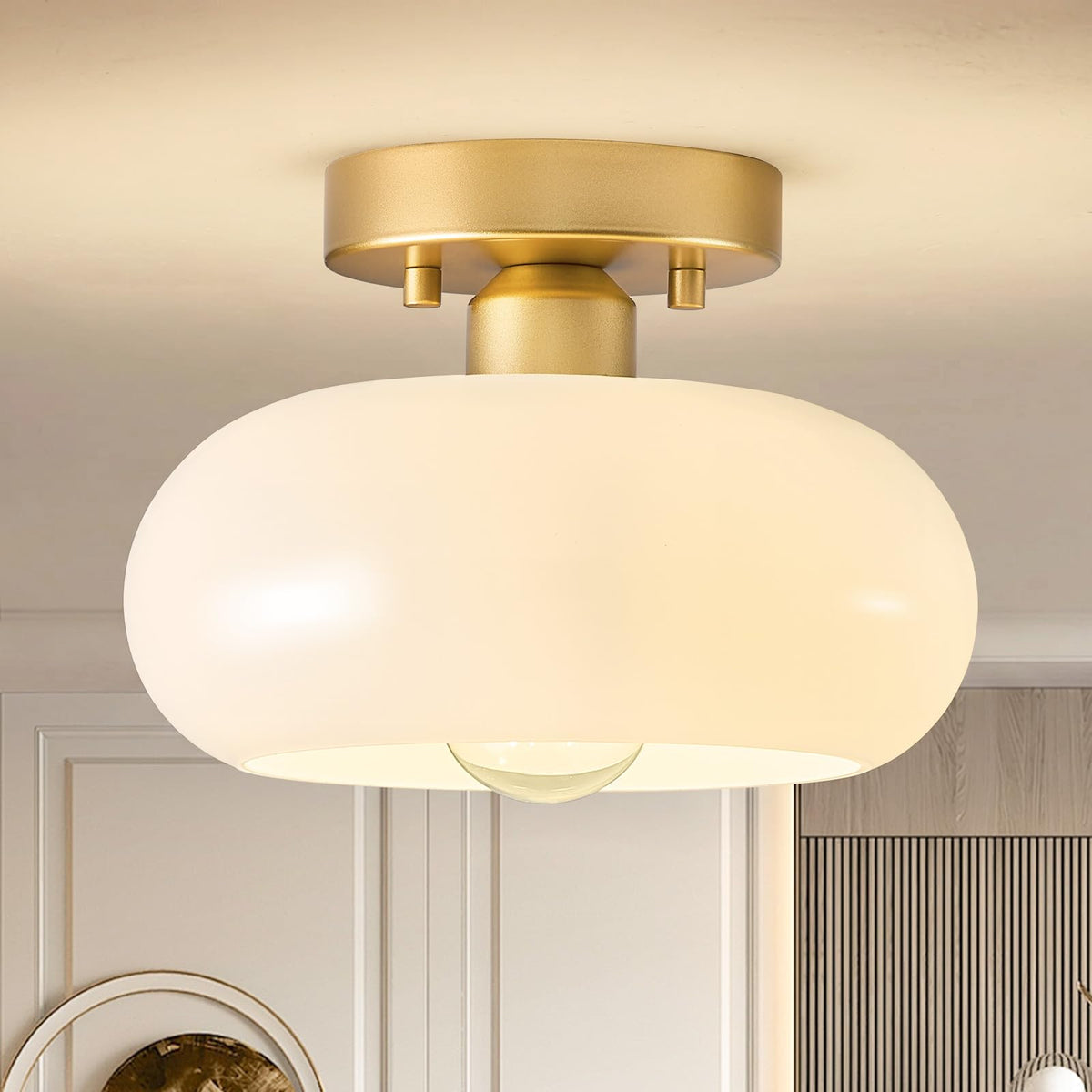 Mid Century Modern Gold Semi Flush Mount Ceiling Light 8.66 Inch (Gold / 8.66 inch)