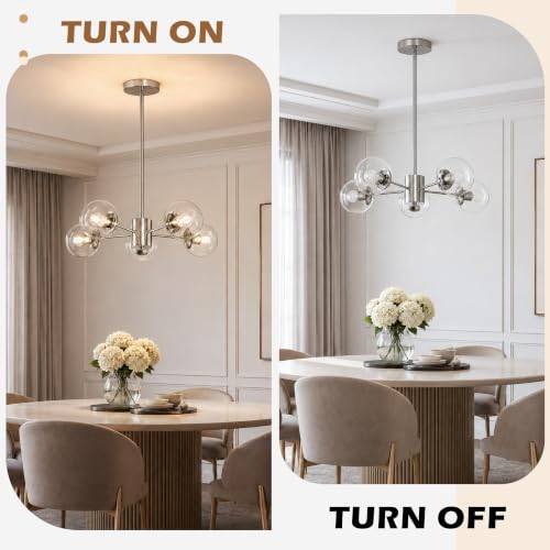 5-Light Mid-Century Modern Nickel Sputnik Chandeliers Dining Room (Clear, Nickel, S)