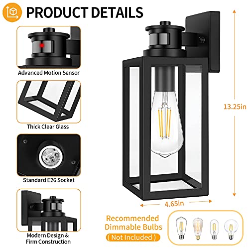 2 Pack Motion Sensor Outdoor Lights (Black / 13.25 inch)