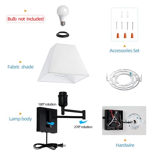 Swinging arm wall lamp (White square lampshade)