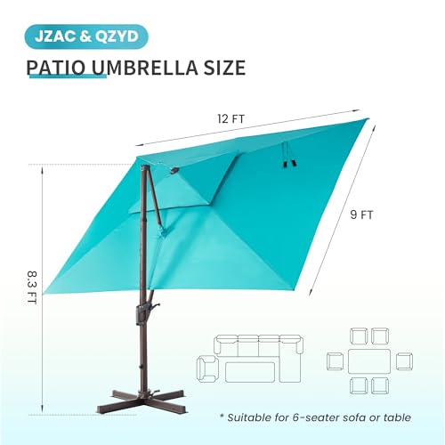 9x12 FT Cantilever Offset Patio Umbrella with Lights (Turquoise)