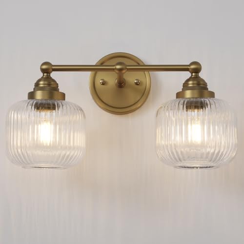 Vintage 2 Lights Clear Ribbed Glass Wall Sconce Lighting (Antique)